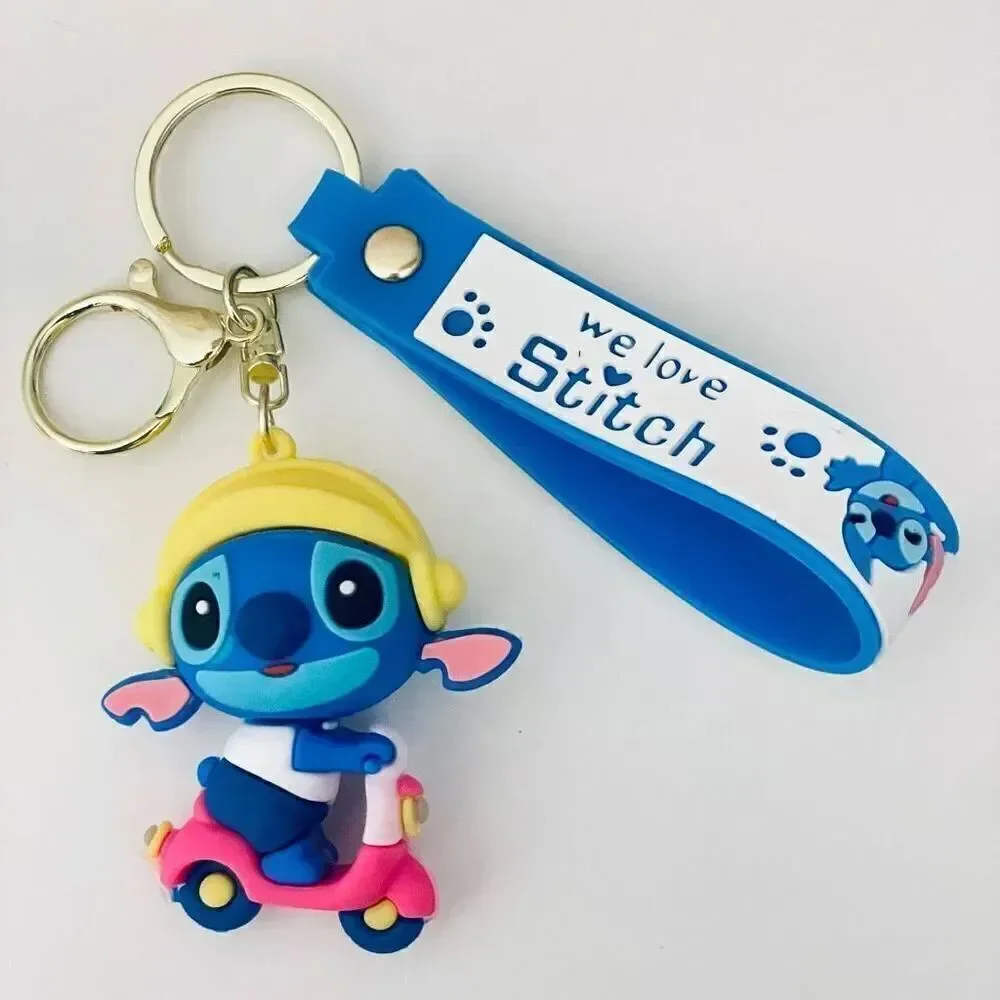 NWT Disney We love Stitch on Moped Blue Wristlet Key holder Keyring Keychain